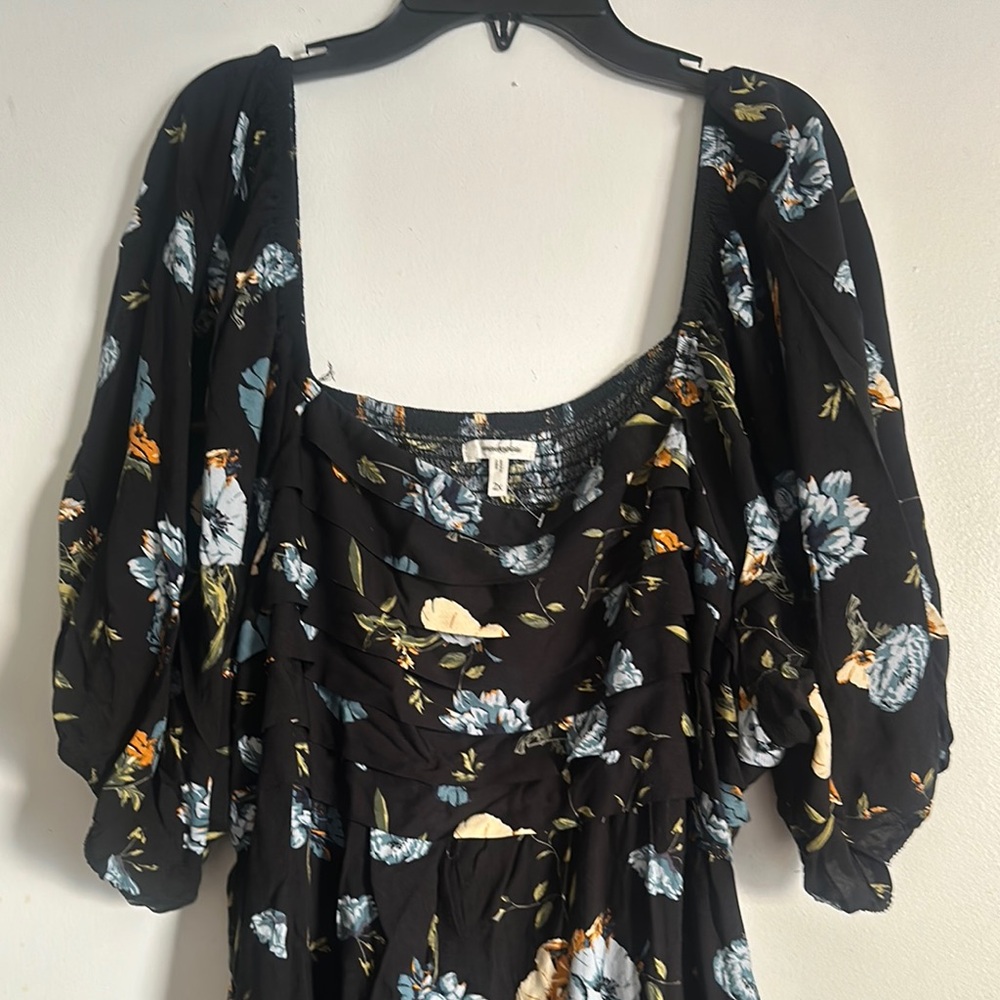 Maurice’s Black Blue Orange Green Floral Midi Dress Plus Size 2X / NWOT